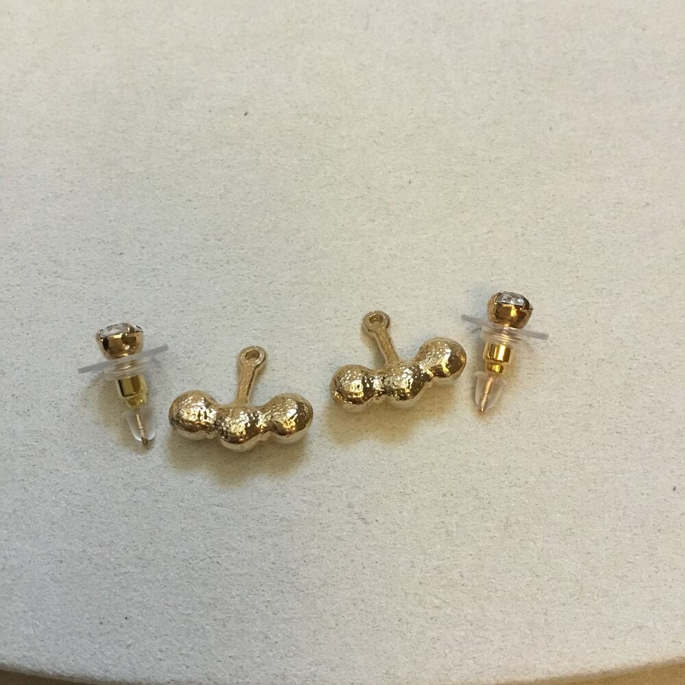 Front Back Gold Tripple Pearl Faux Diamond Stud Earrings - Picture 6 of 8